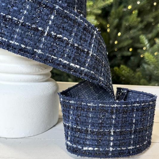Blue Tweed Glitter Ribbon 2.5in x 10yd