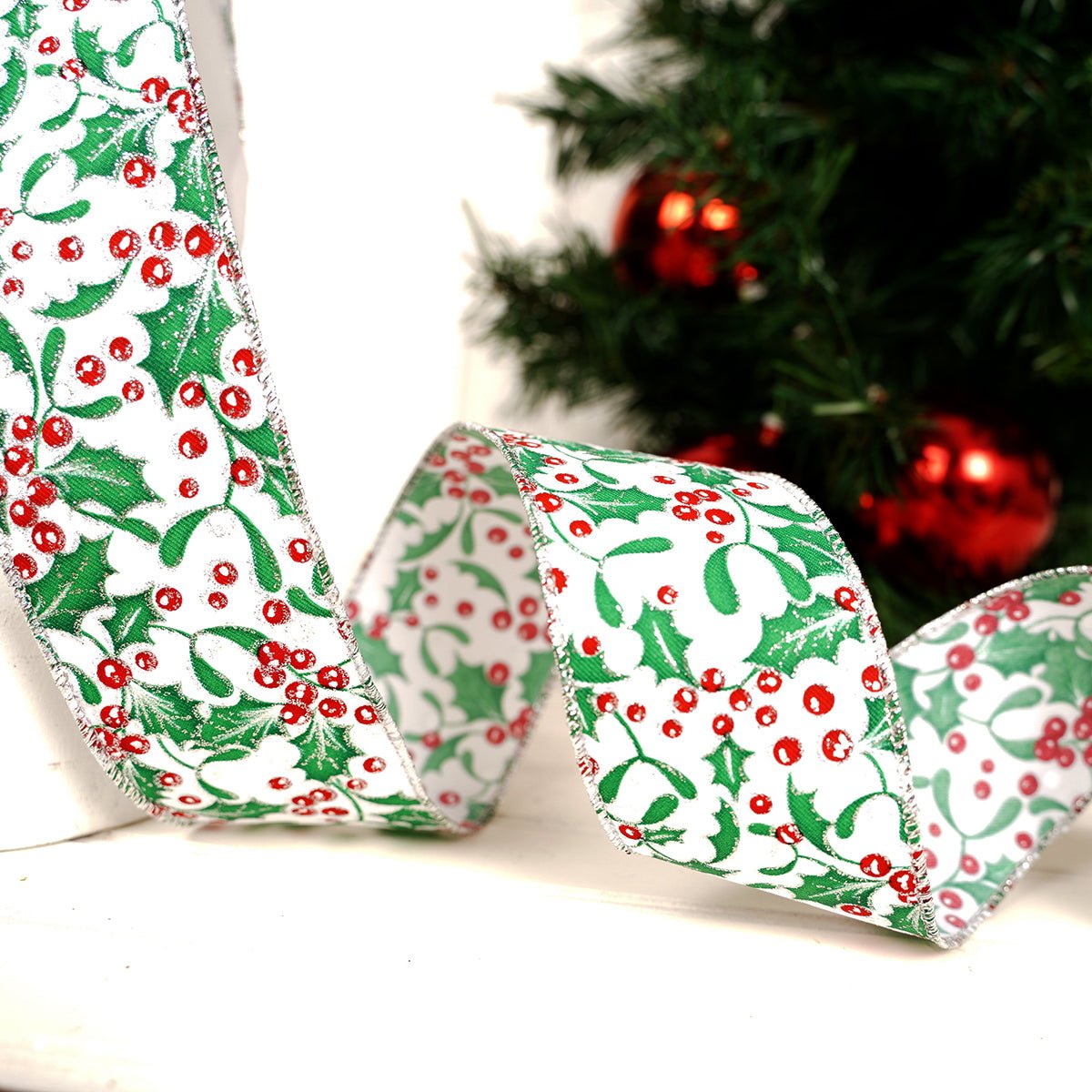 White Red Green Holly Berry Ribbon - Christmas Place