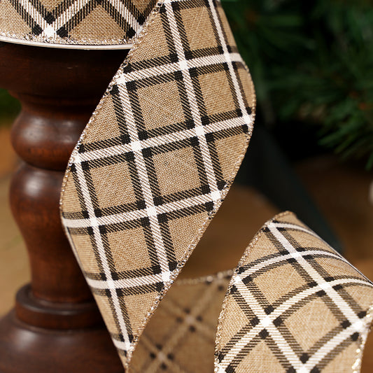 2.5in Natural Plaid Ribbon