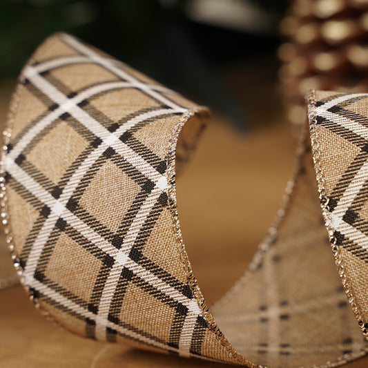 2.5in Natural Plaid Ribbon