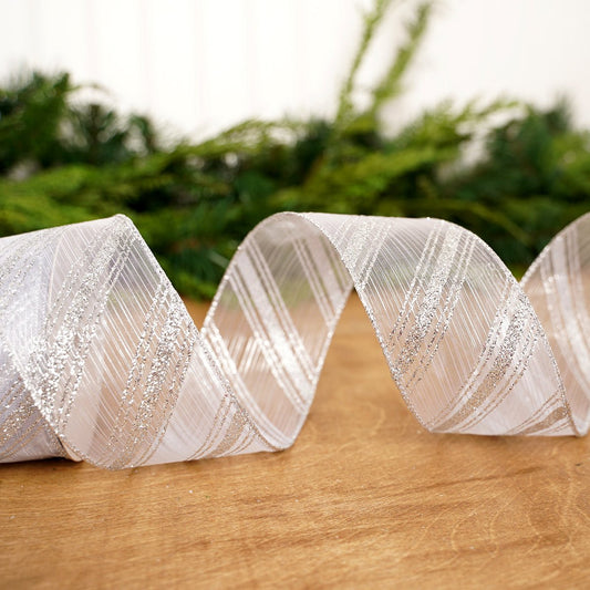 Silver Glitter Stripe Ribbon - Christmas Place