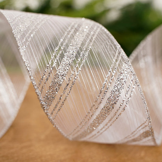 Silver Glitter Stripe Ribbon - Christmas Place