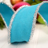 Turquoise Silver Tinsel Edge Ribbon - Christmas Place