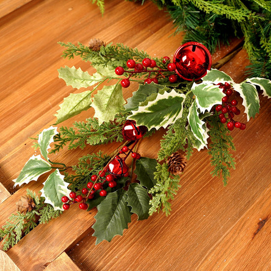 Holly Berry with Red Christmas Bell Spray - Christmas Place