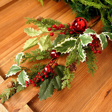 Holly Berry with Red Christmas Bell Spray - Christmas Place