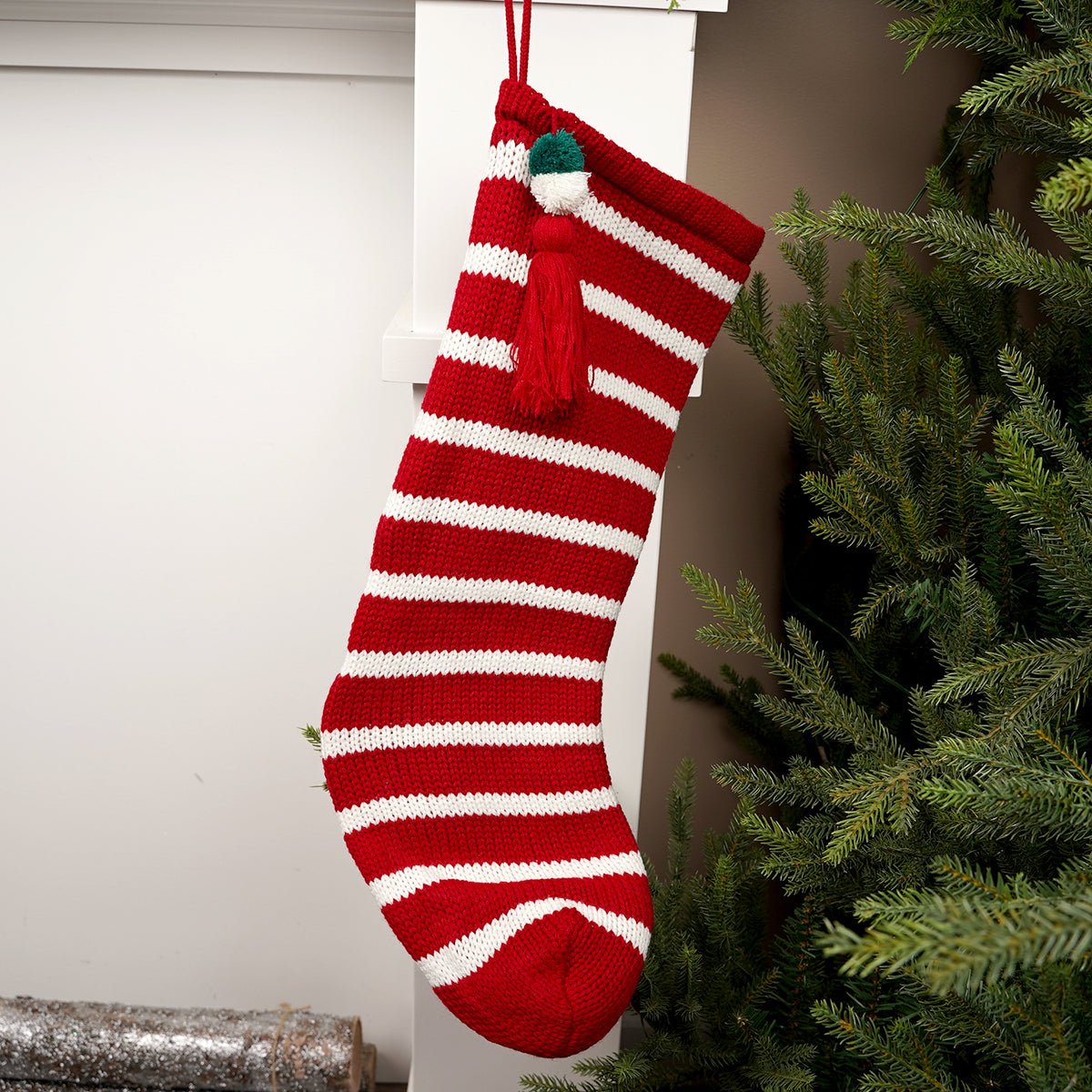 23Inch Red White Stripe Knit Stocking - Christmas Place