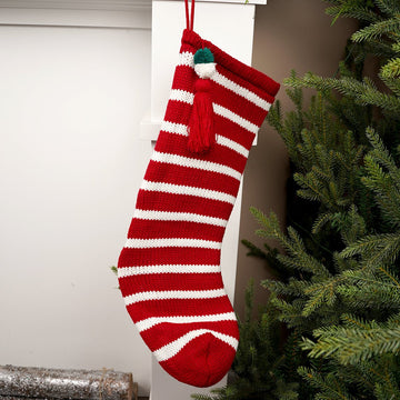 23Inch Red White Stripe Knit Stocking - Christmas Place