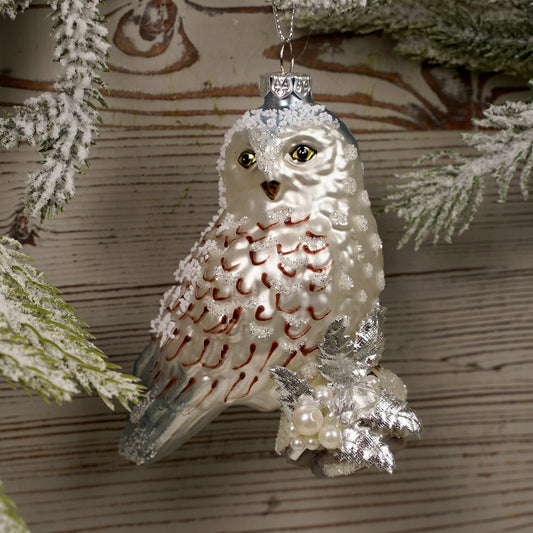 11.5Inch Glass Silver Owl Ornament - Christmas Place