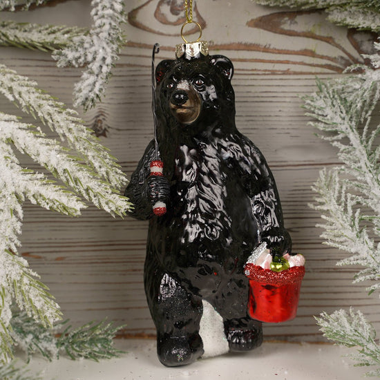 5.6Inch Glass Fishing Bear Ornament - Christmas Place