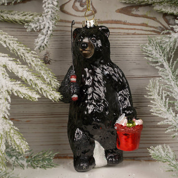5.6Inch Glass Fishing Bear Ornament - Christmas Place