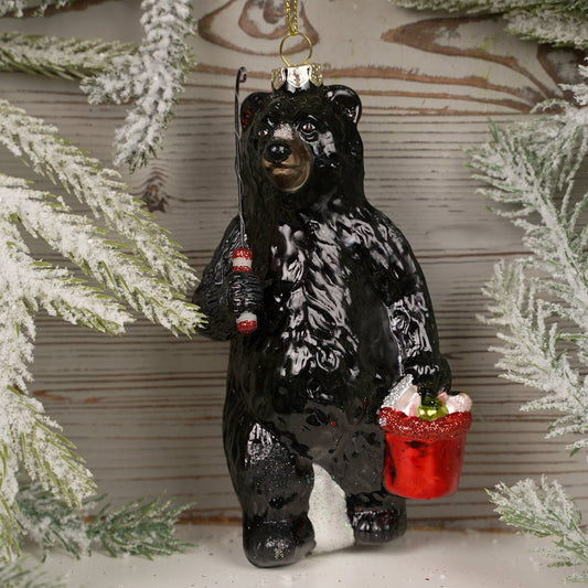 5.6Inch Glass Fishing Bear Ornament - Christmas Place
