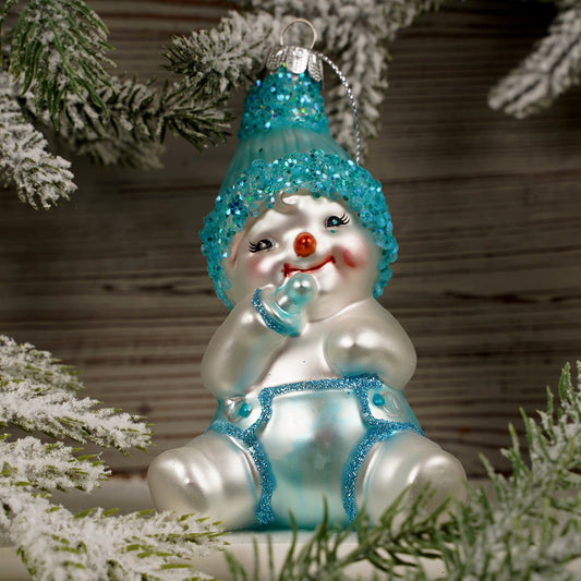 Glass Baby Boy Snowman Christmas Ornament - Christmas Place