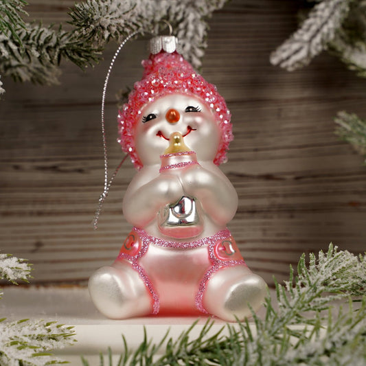 Glass Baby Girl Snowman Christmas Ornament - Christmas Place