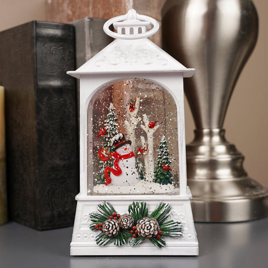 Snowman With Cardinals LED Water Lantern - Christmas Place