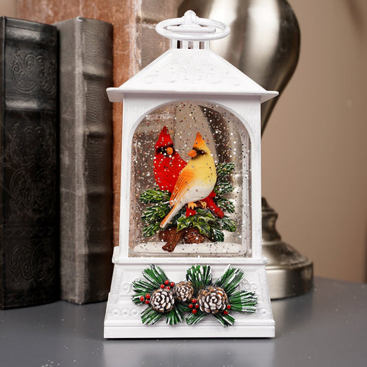 Cardinal Couple White LED Water Lantern Christmas Place