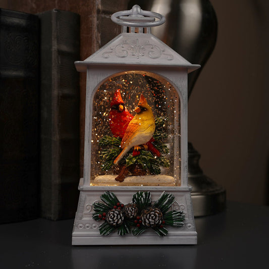 9,5 inches height Cardinal Couple White LED Water Lantern - Christmas Place
