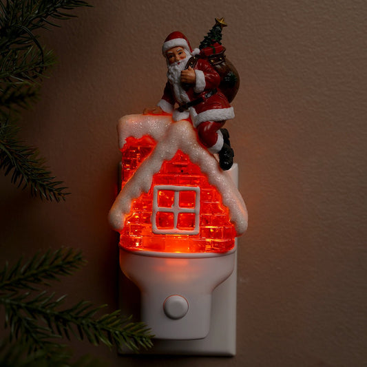 6.9Inch LED Santa Chimney Glitter Nightlight - Christmas Place