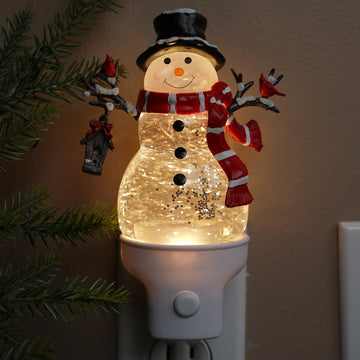 Snowman With Cardinal Glitter Nightlight - Christmas Place