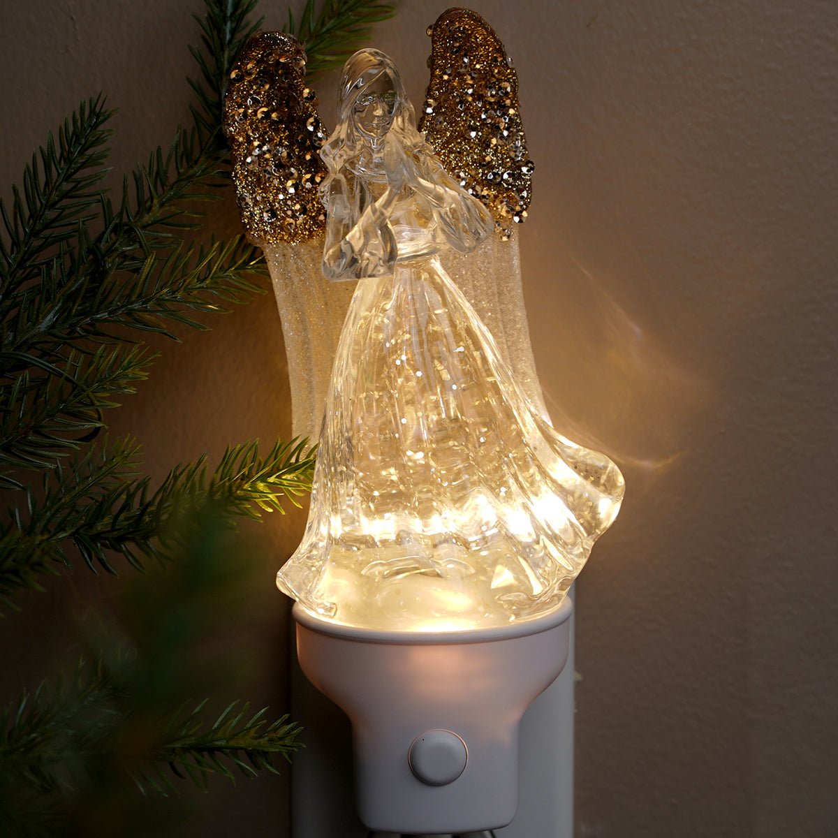 LED Angel With Gold Wings Glitter Nightlight - Christmas Place