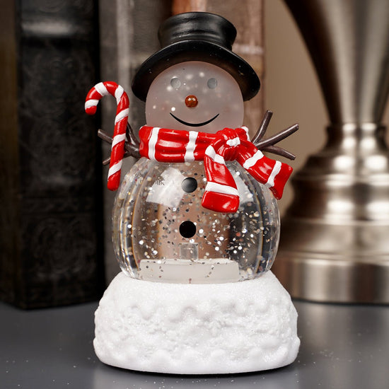 LED Snowman With Candy Cane Water Lantern - Christmas Place