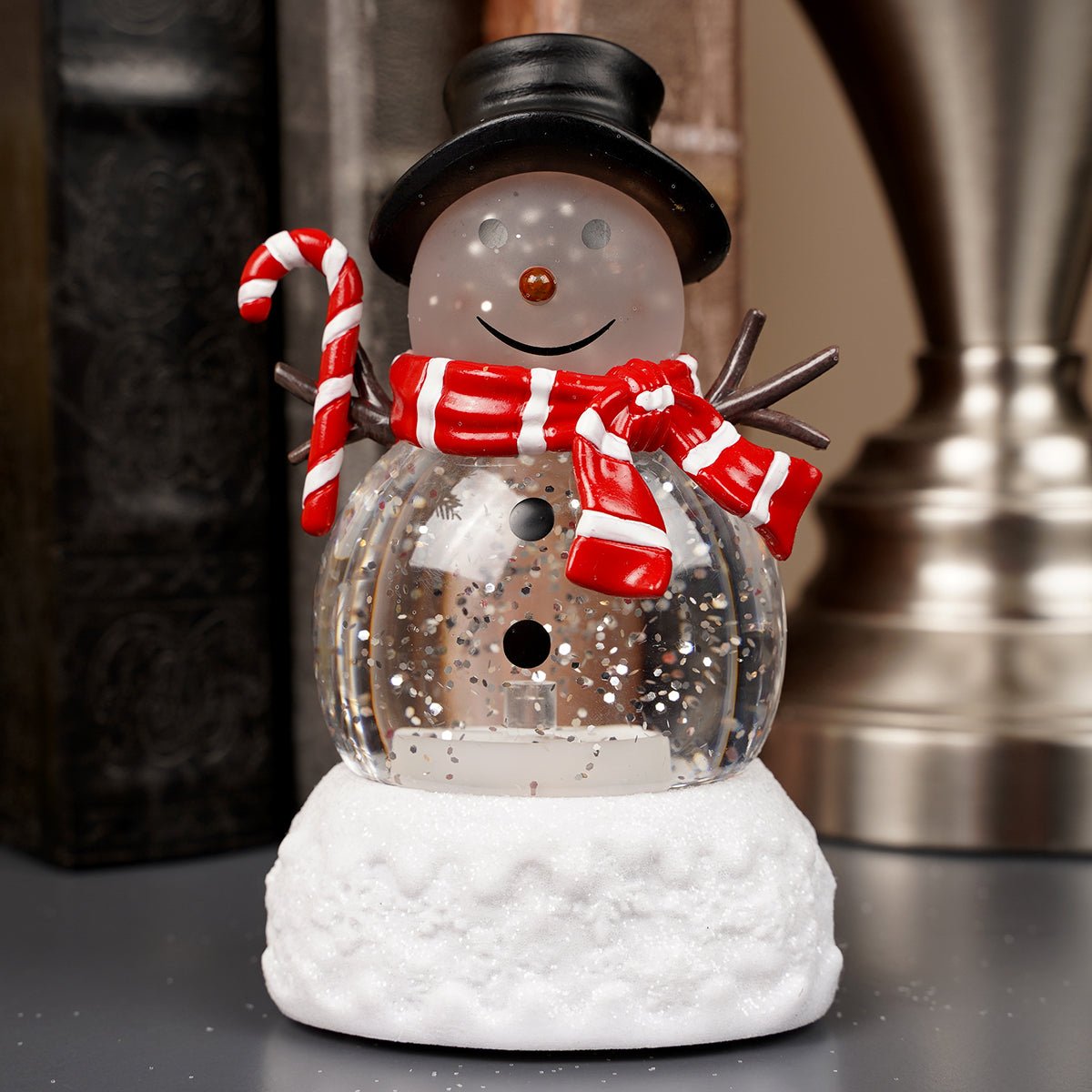 LED Snowman With Candy Cane Water Lantern - Christmas Place