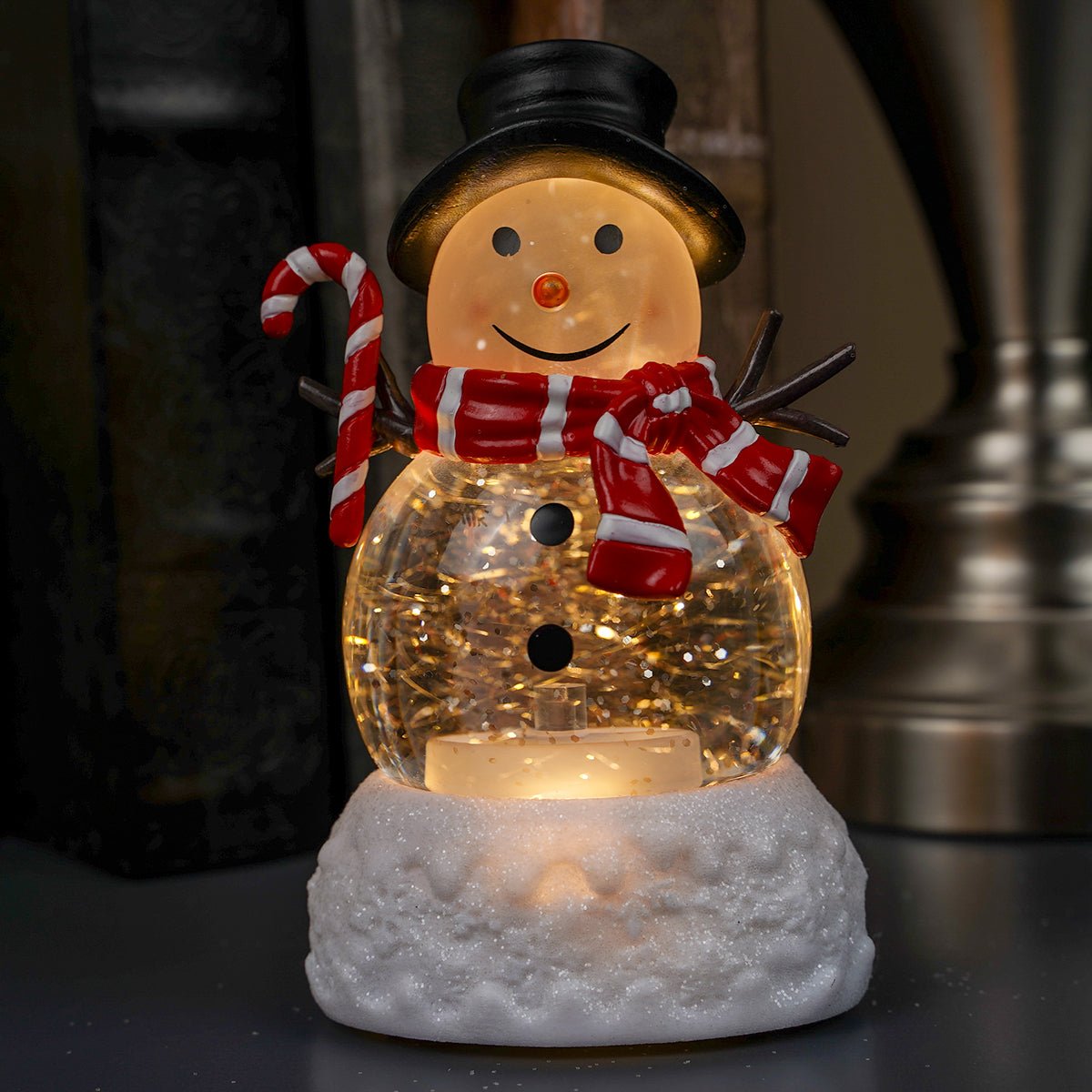 LED Snowman With Candy Cane Water Lantern - Christmas Place