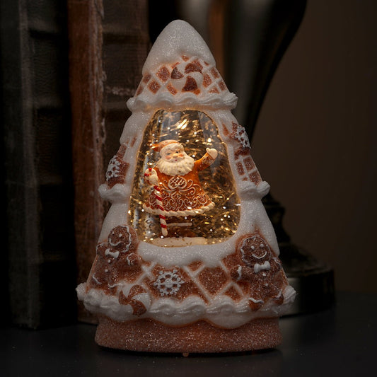 LED Gingerbread Tree With Santa Water Lantern - Christmas Place
