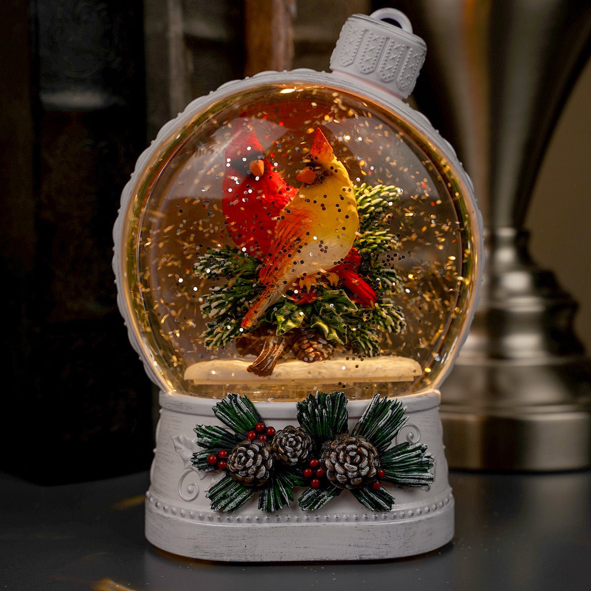 LED Cardinals In White Ornament Water Lantern - Christmas Place