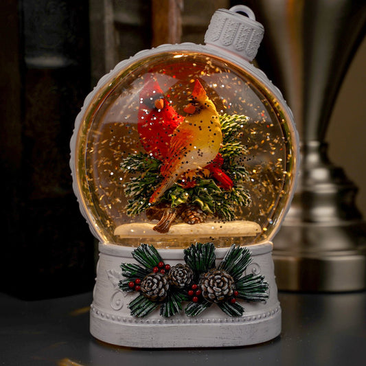 LED Cardinals In White Ornament Water Lantern - Christmas Place