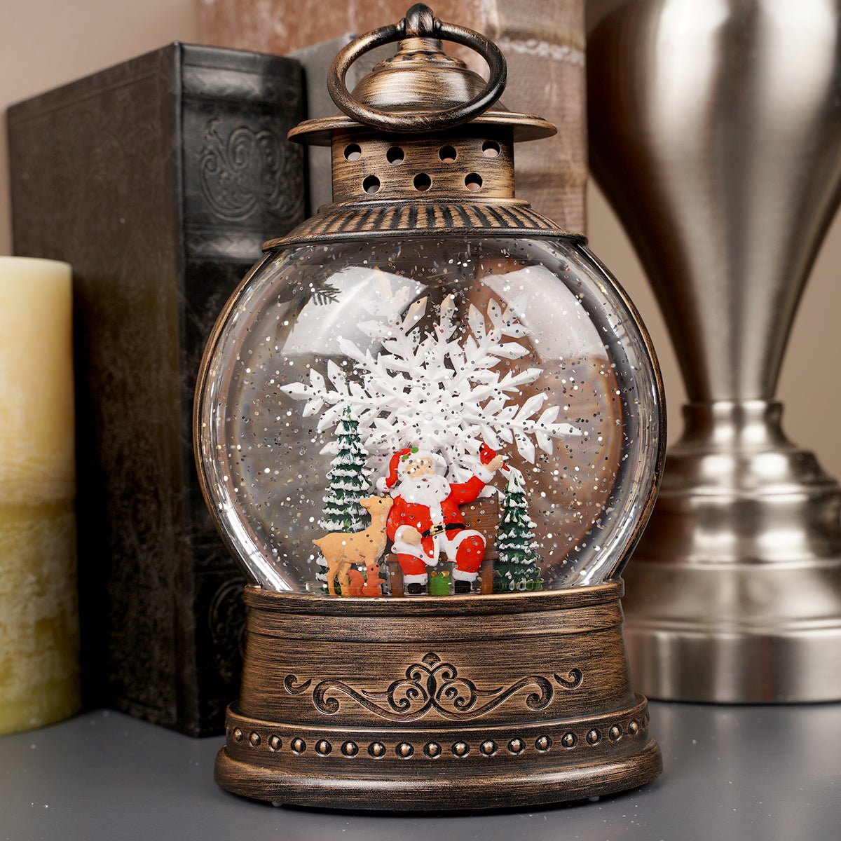 LED Santa With Animals Water Lantern - Christmas Place