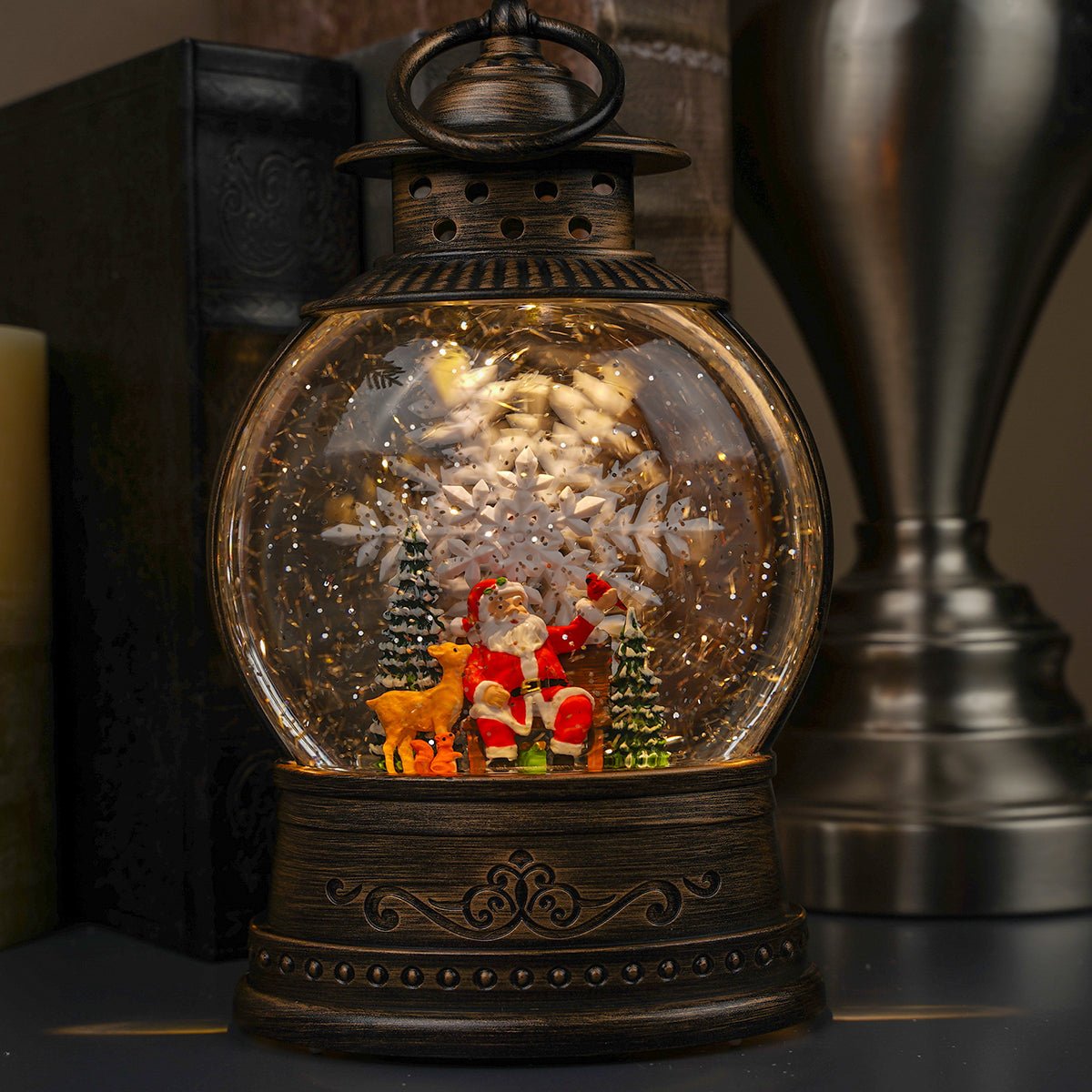 LED Santa With Animals Water Lantern - Christmas Place
