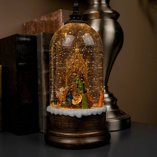 LED Holy Family Water Globe Lantern 9 inches height - Christmas Place