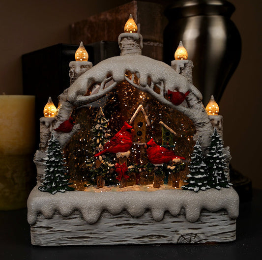 LED Cardinal Scene Water Spinning Globe - Christmas Place