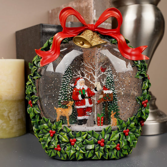 Santa With Animals Red Bow LED Snow Globe - Christmas Place