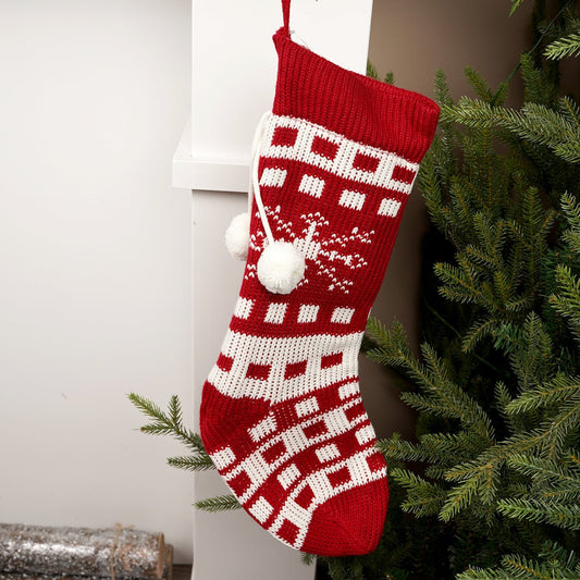 21Inch Knit Red White Snowflake Stocking - Christmas Place