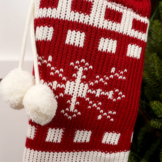 21Inch Knit Red White Snowflake Stocking - Christmas Place