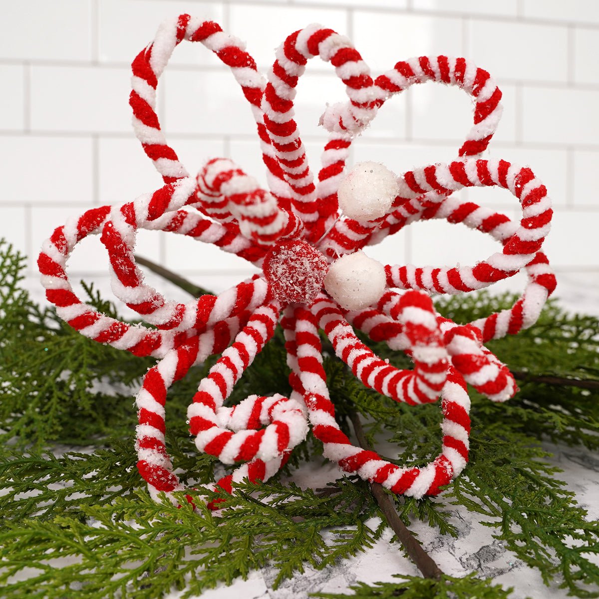 Peppermint Loop Poinsettia Christmas Decor 20 inches length- Christmas Place