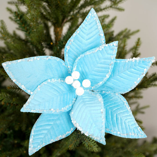 Bright Blue Sherbet Poinsettia Stem - Christmas Place