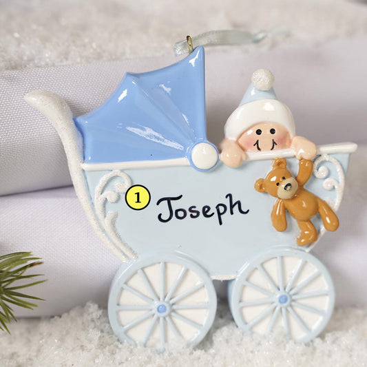 Baby Carriage Blue Ornament - Christmas Place