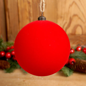 100MM Red Velvet Flocked Ball Ornament - Christmas Place