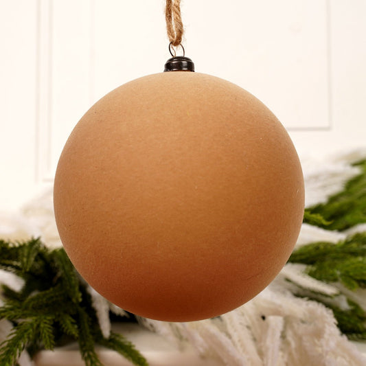 120MM Tan Velvet Flocked Ball Ornament - Christmas Place