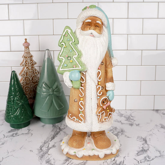 LED Gingerbread Santa With Green Tree - Christmas Place