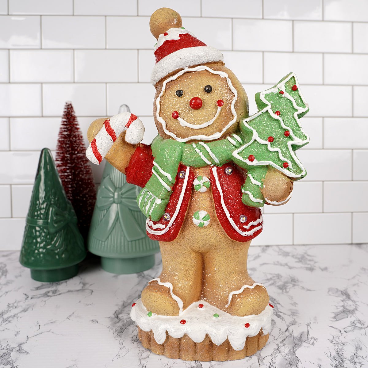 LED Red Gingerbread With Tree - Christmas Place