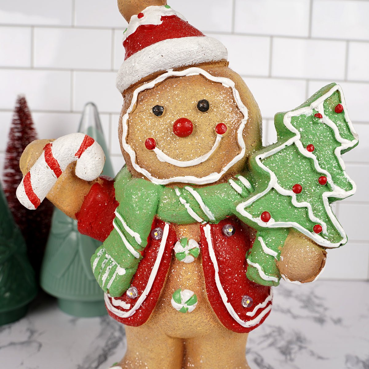 LED Red Gingerbread With Tree - Christmas Place