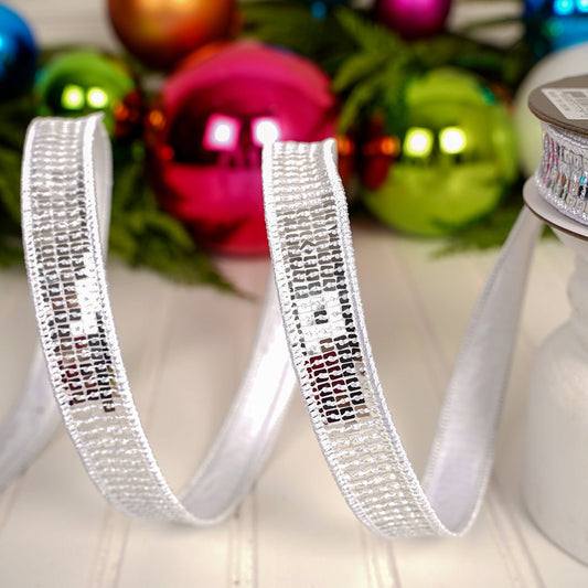 Silver Sequin Wired Edge Ribbon - Christmas Place