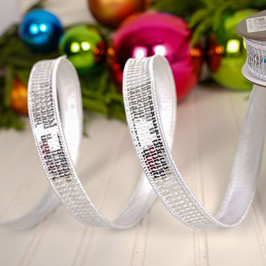 Silver Sequin Wired Edge Ribbon - Christmas Place