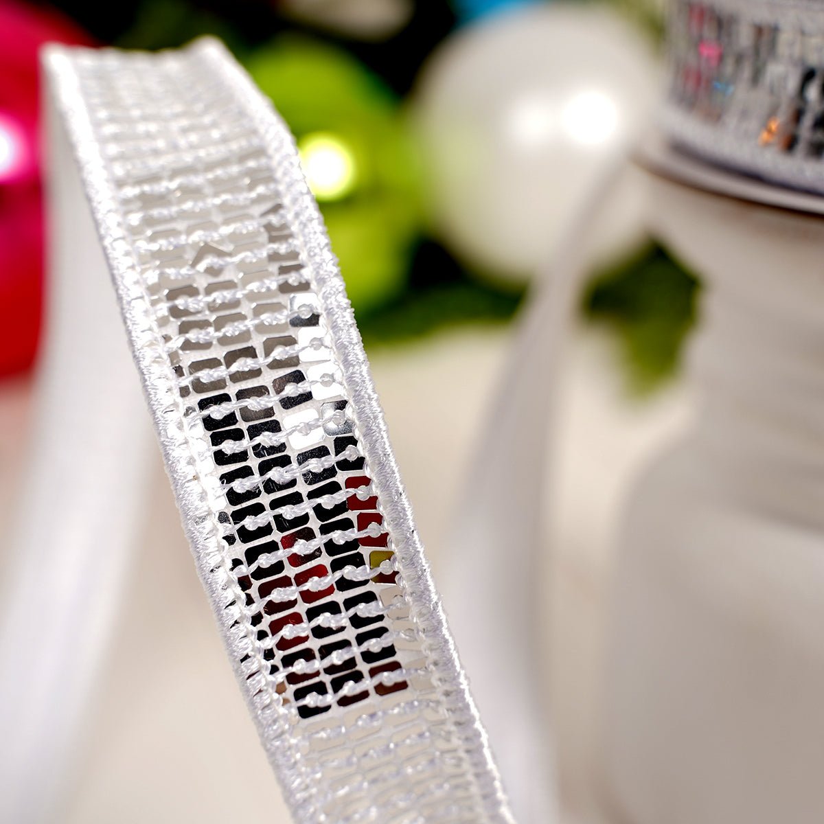 Silver Sequin Wired Edge Ribbon - Christmas Place