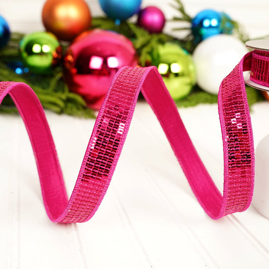 Fuchsia Sequin Wired Edge Ribbon - Christmas Place