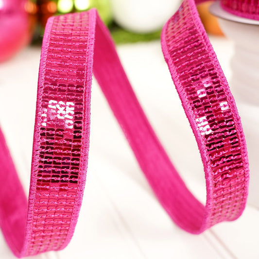 Fuchsia Sequin Wired Edge Ribbon - Christmas Place