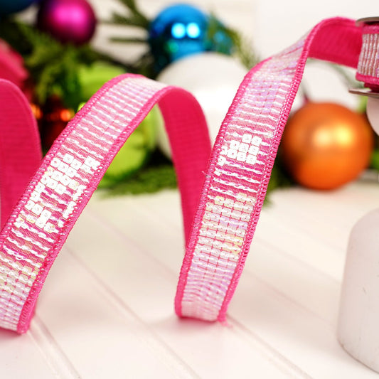 Pink Sequin Wired Edge Ribbon - Christmas Place